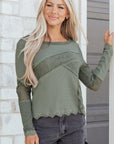 Miriam Ribbed Lace Patchwork Long Sleeve Top