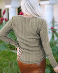 Amora V Neck Buttoned Ribbed Knit Top