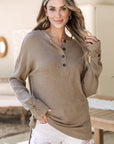 Evie Rib Textured Henley Knit Top