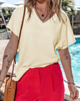 Emerson Crinkled V Neck Wide Sleeve Top