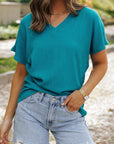 Emerson Crinkled V Neck Wide Sleeve Top