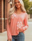 Rachel Floral Patchwork V Neck Long Sleeve Top
