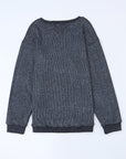 Faith Solid Ribbed Knit Round Neck Pullover Sweatshirt