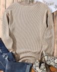 Faith Solid Ribbed Knit Round Neck Pullover Sweatshirt