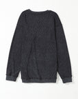Faith Solid Ribbed Knit Round Neck Pullover Sweatshirt