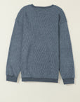 Faith Solid Ribbed Knit Round Neck Pullover Sweatshirt