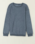 Faith Solid Ribbed Knit Round Neck Pullover Sweatshirt