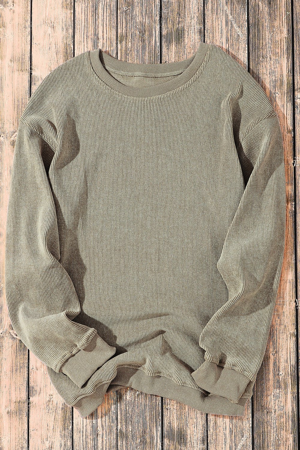 Faith Solid Ribbed Knit Round Neck Pullover Sweatshirt