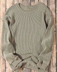 Faith Solid Ribbed Knit Round Neck Pullover Sweatshirt