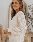 Lia Hollow-out Puffy Sleeve Knit Sweater