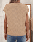 Andrea Lattice Textured Knit Short Sleeve Sweater