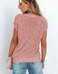 Andrea Lattice Textured Knit Short Sleeve Sweater