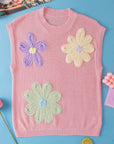 Hannah Crochet Flower Knit Short Sleeve Sweater Top