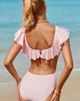 Bonnie Ruffle Overlapping Backless One-piece Swimwear