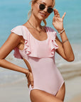 Bonnie Ruffle Overlapping Backless One-piece Swimwear