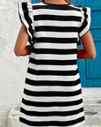 Black Stripe Flutter Sleeve Dress