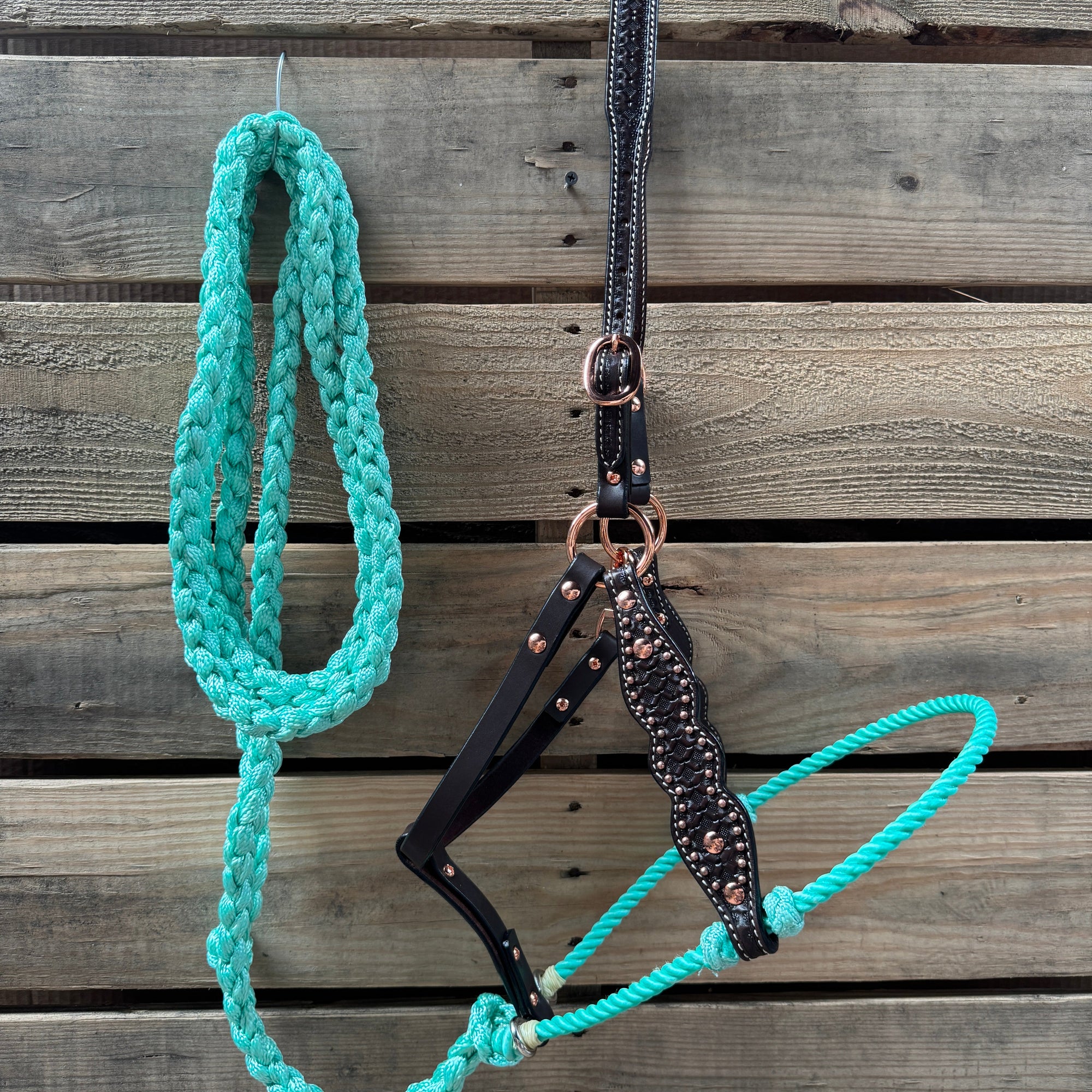 Seafoam Honeycomb Tooled Lariat &amp; Leather Combo Halter