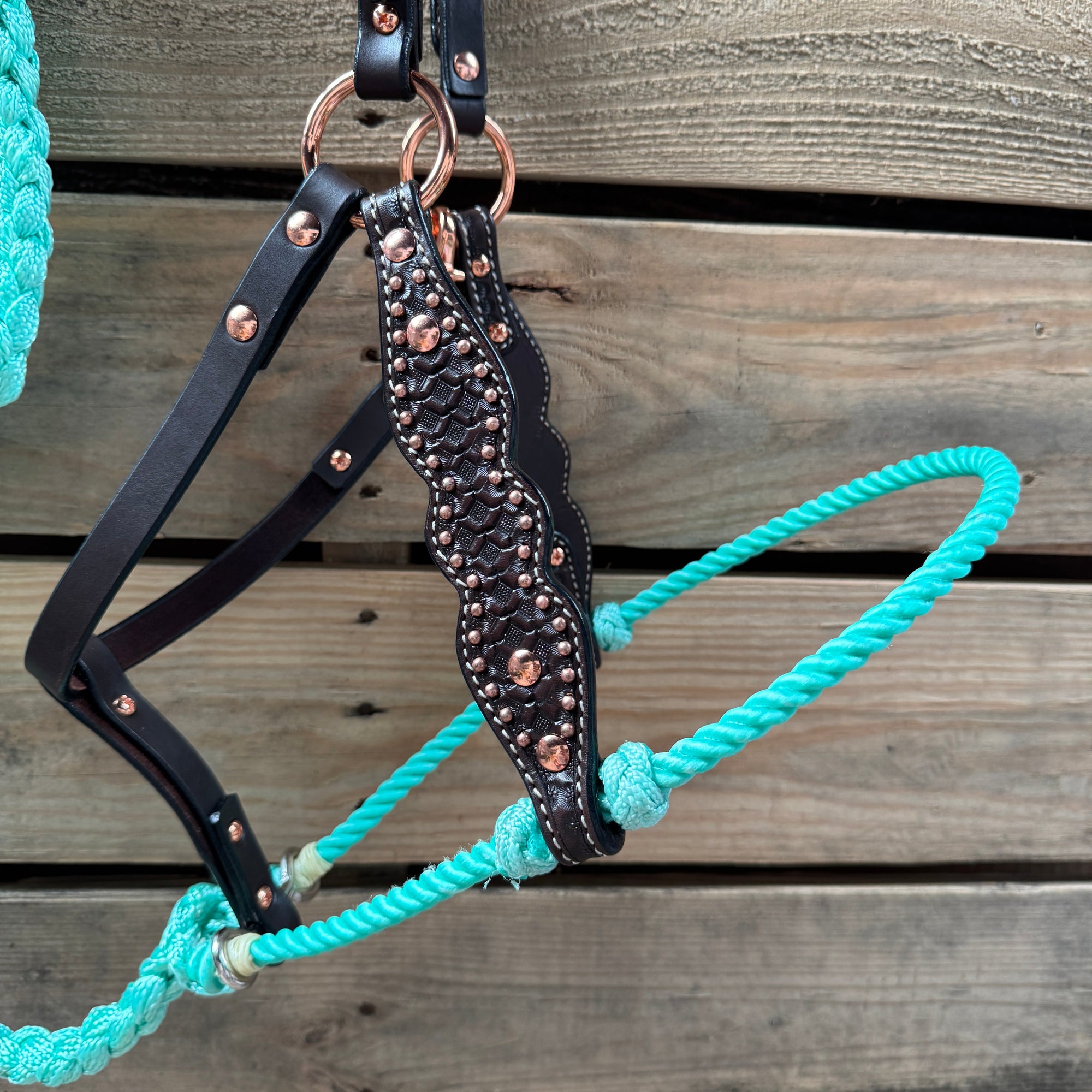 Seafoam Honeycomb Tooled Lariat &amp; Leather Combo Halter