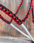 Red and Black Mule Tape Halter with Lariat Noseband
