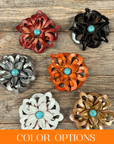 Hand Painted Leather Flowers - Lotus - Round Turquoise Cabochons