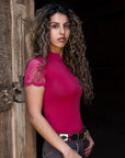 Charlie Short Sleeve Lace Riding Shirt - Cherry Red