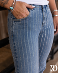 SIGNATURE TROUSER - MEDIUM WASH WITH CRYSTALS