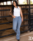 SIGNATURE TROUSER - MEDIUM WASH WITH CRYSTALS
