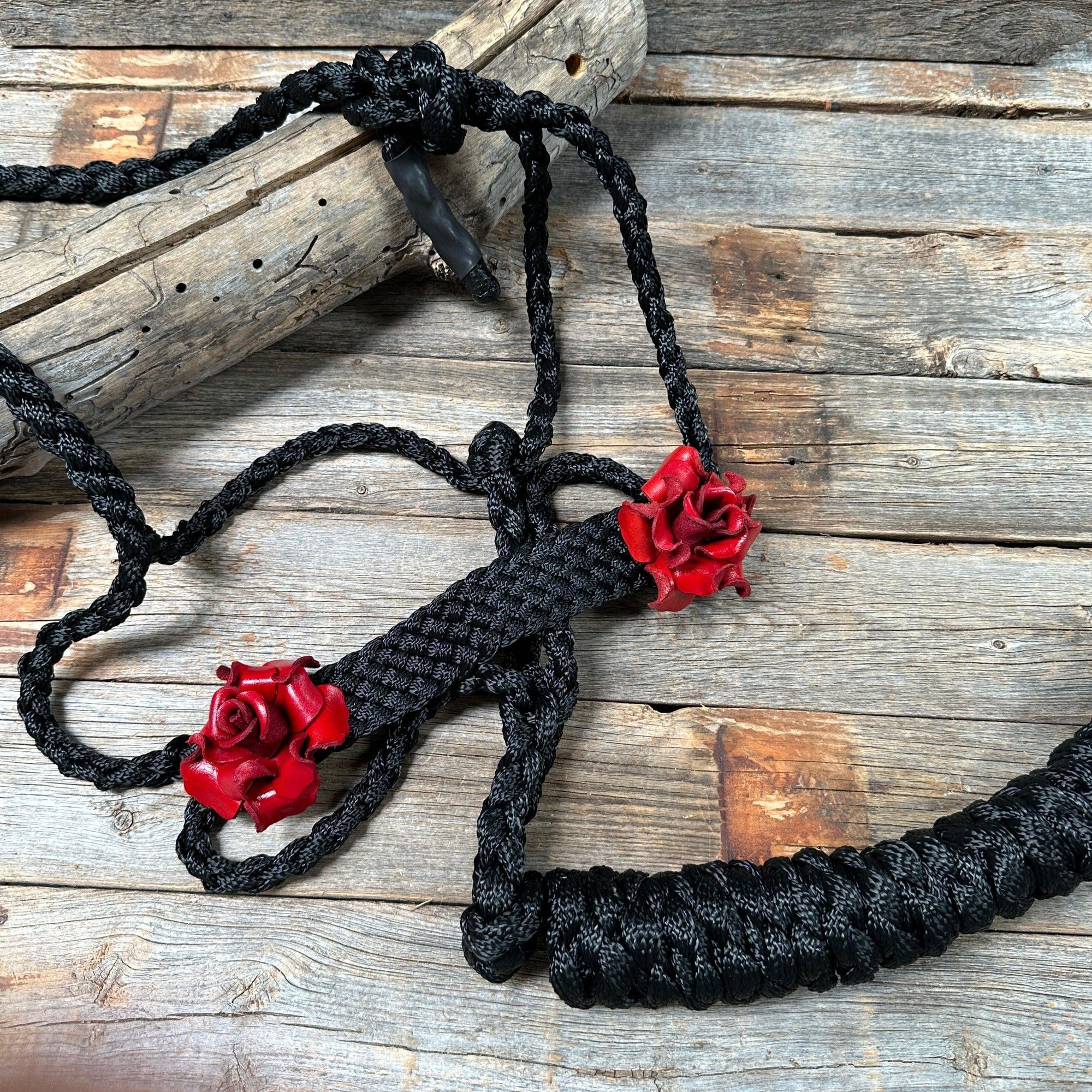 Black Mule Tape Halter - Red Rose 