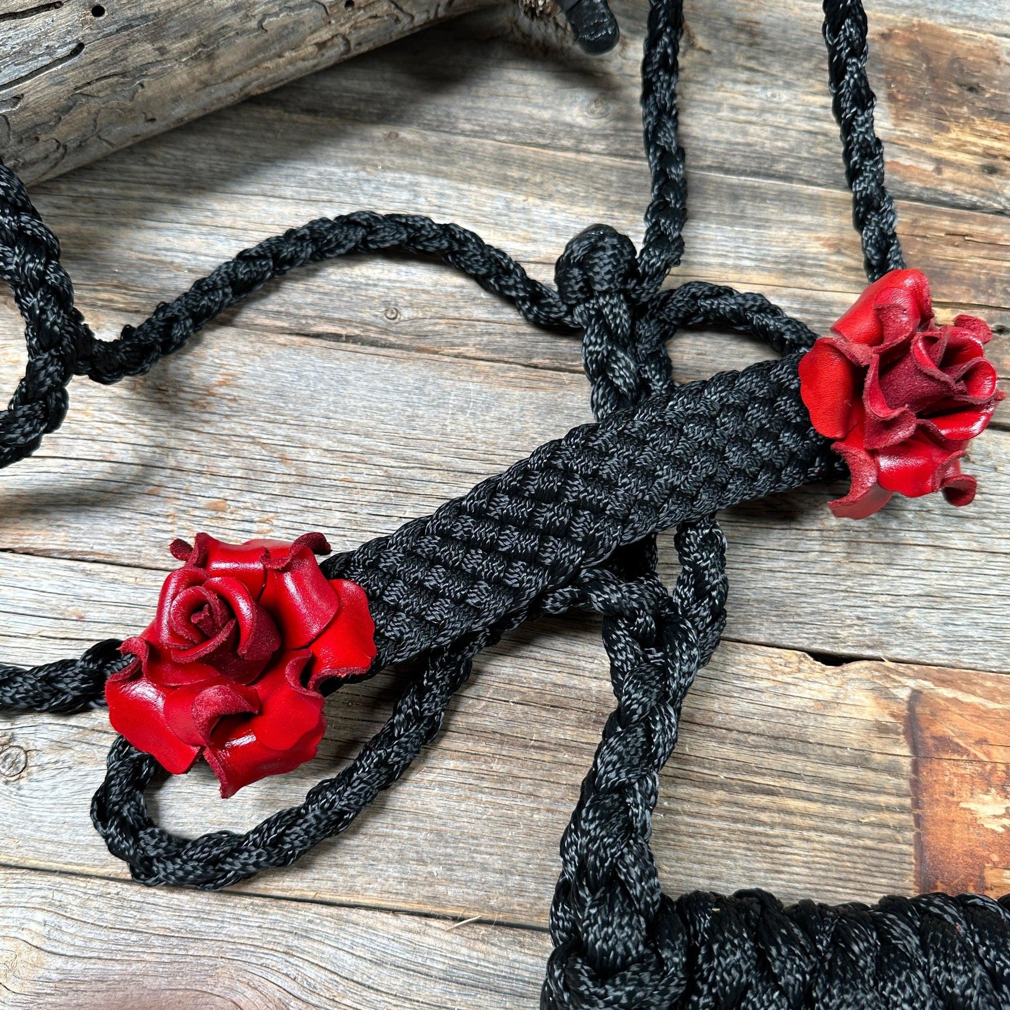 Black Mule Tape Halter - Red Rose 