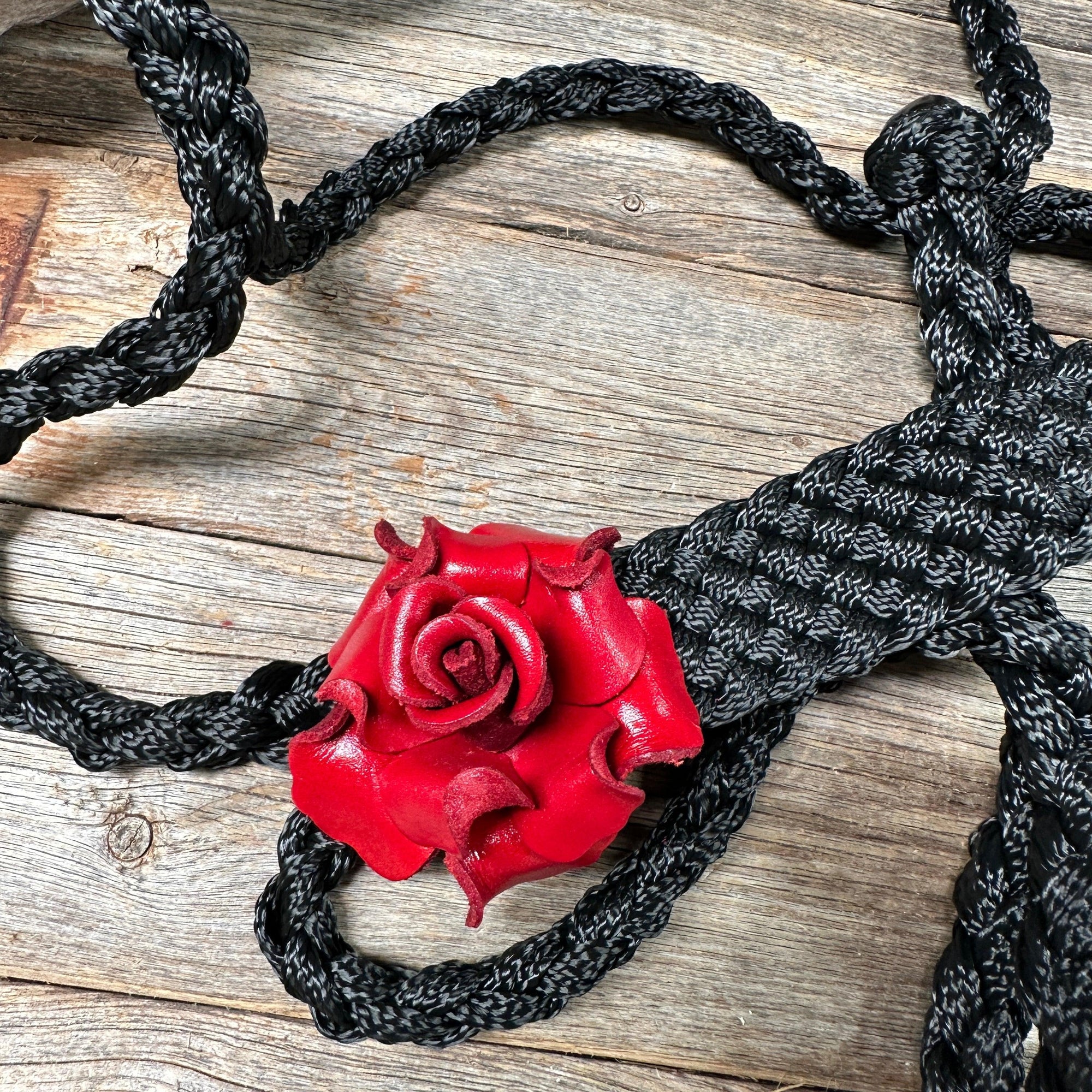 Black Mule Tape Halter - Red Rose 