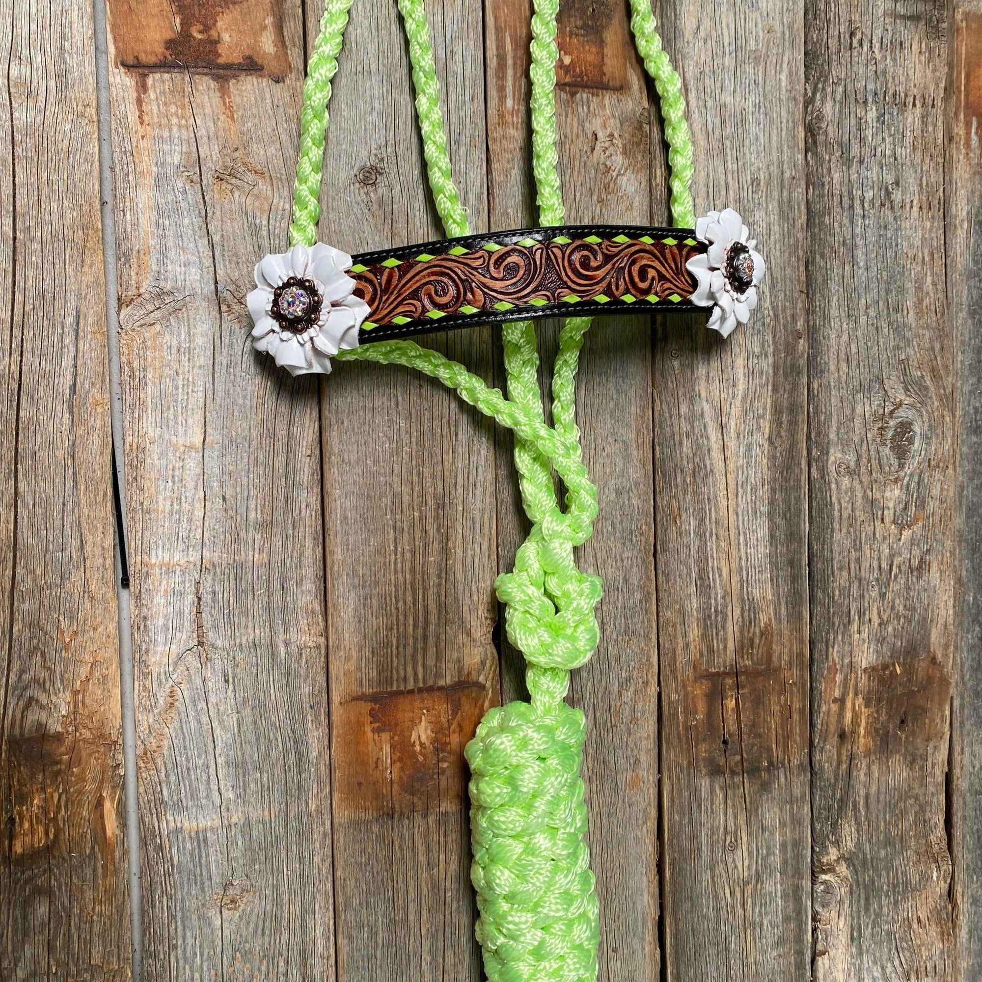 Lime Mule Tape Halter - White Flower 