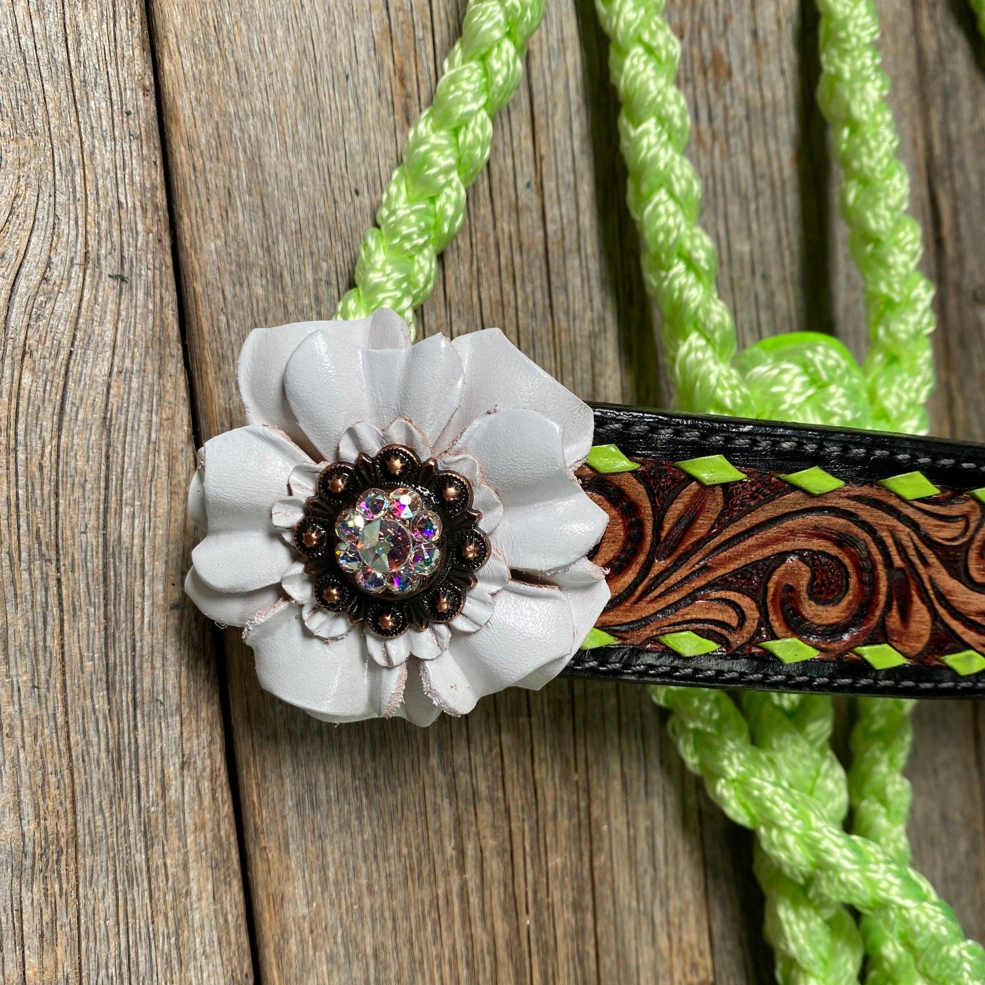 Lime Mule Tape Halter - White Flower 
