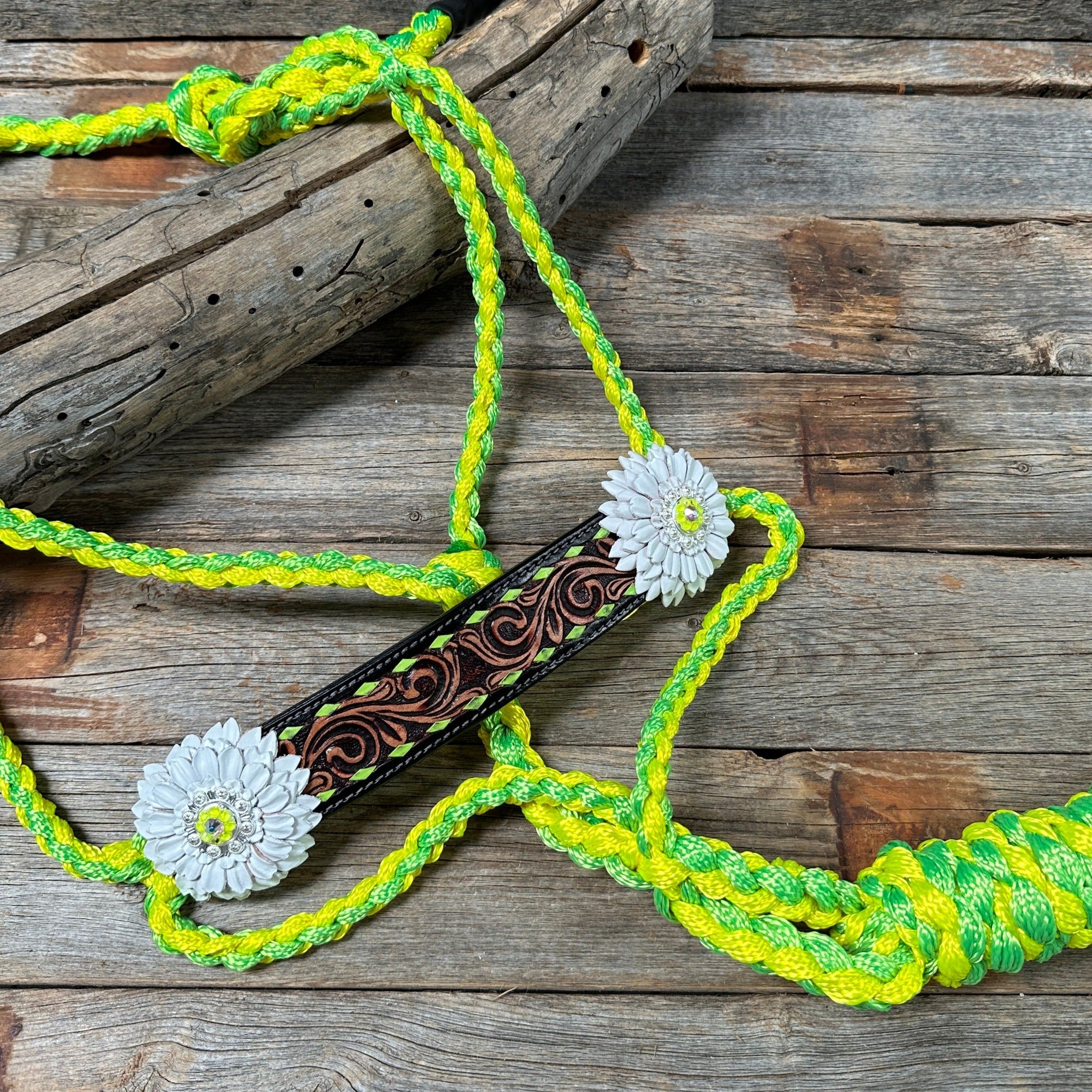 Yellow and Lime Mule Tape Halter - White Daisy 