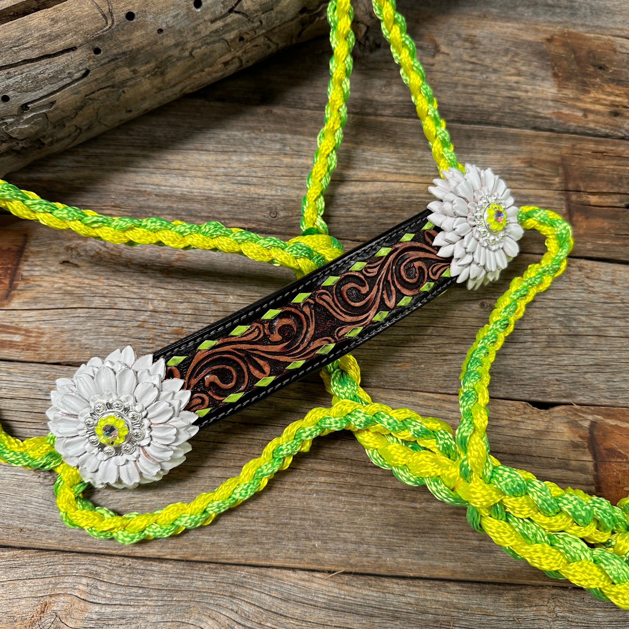 Yellow and Lime Mule Tape Halter - White Daisy 
