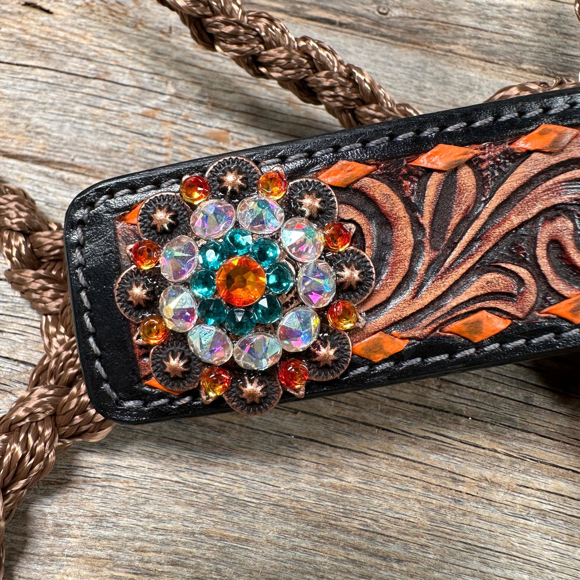 Brown Mule Tape Halter - Orange and Teal 