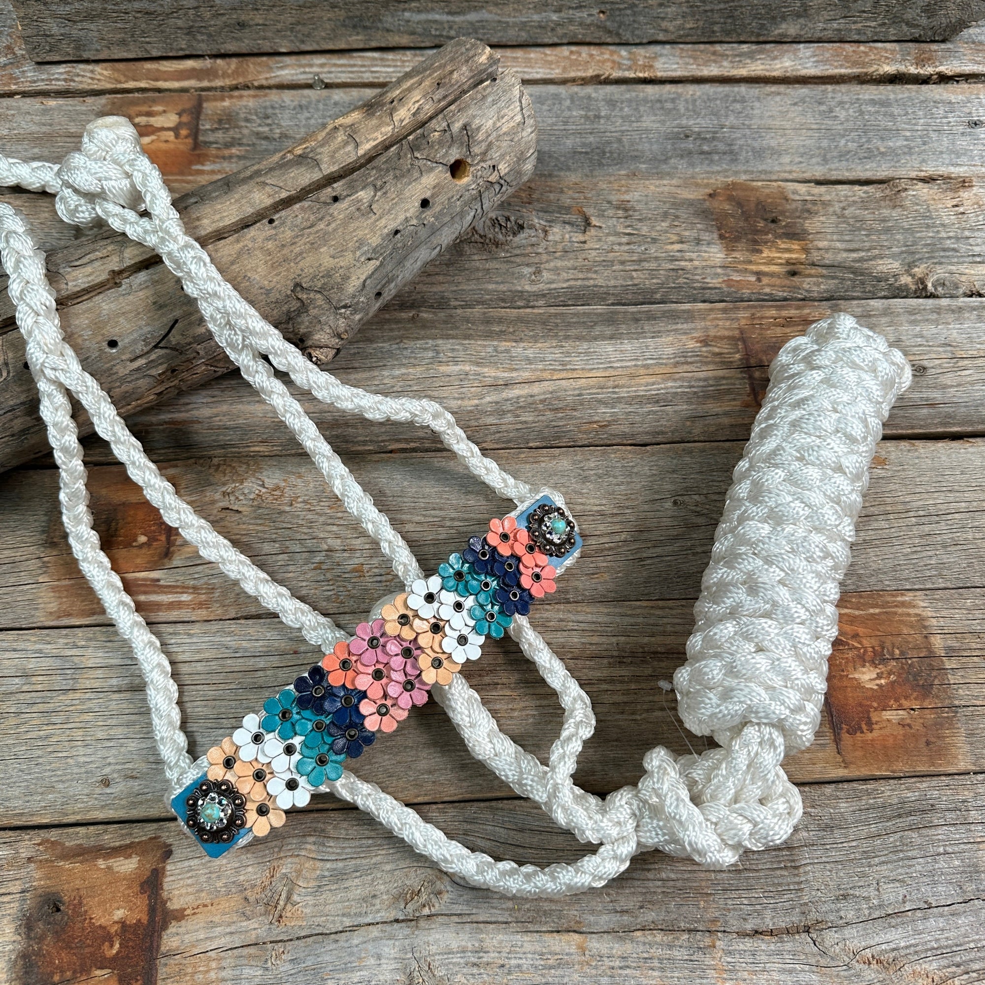 White Mule Tape Halter - Multi Floral and Turquoise 