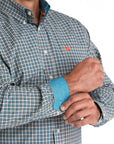 Mens Cinch LS Button Up- Blue/Orange Plaid