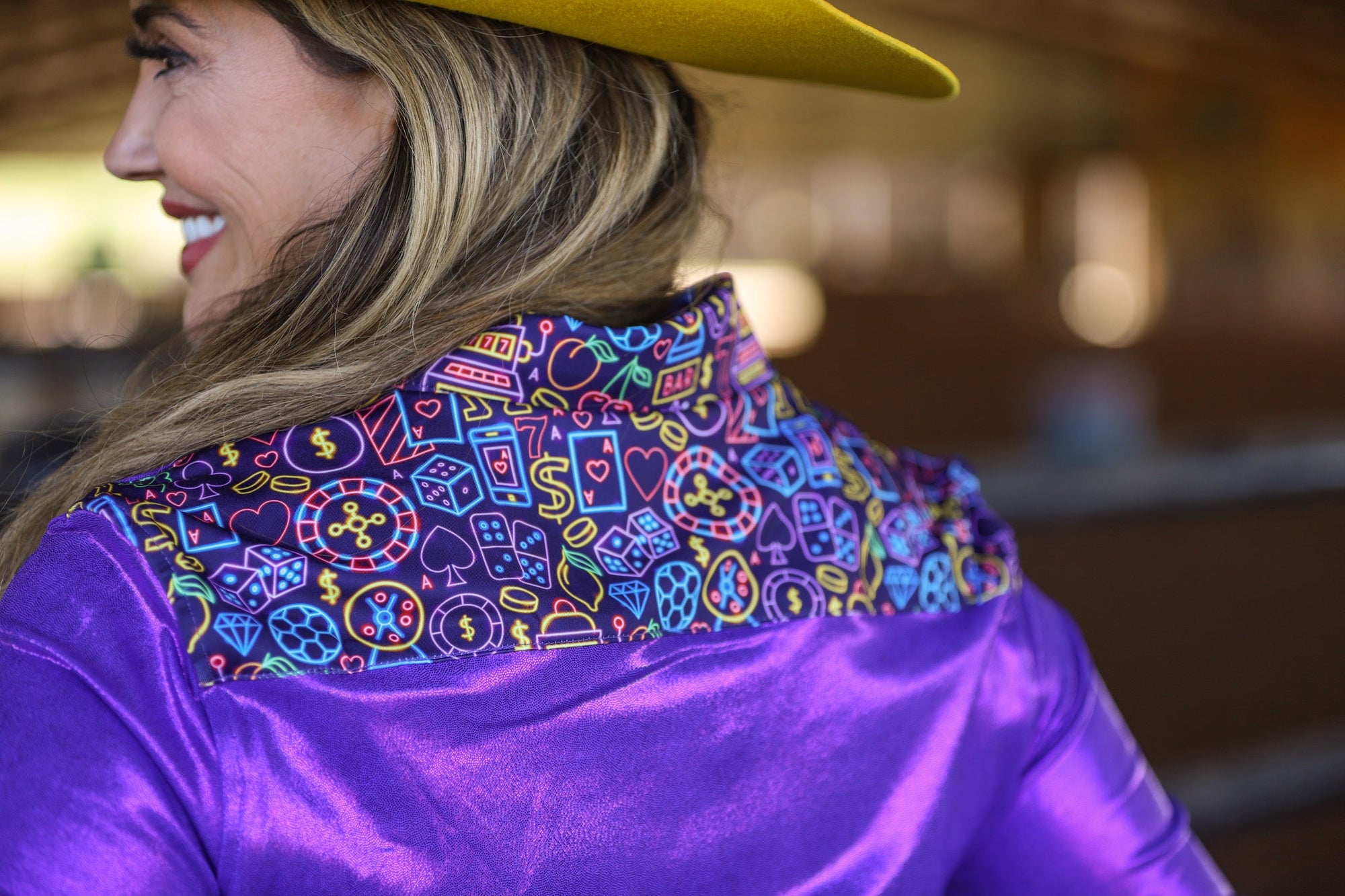 NEON LIGHTS &amp; PURPLE SPARKLE PERFORMANCE RODEO SHIRT