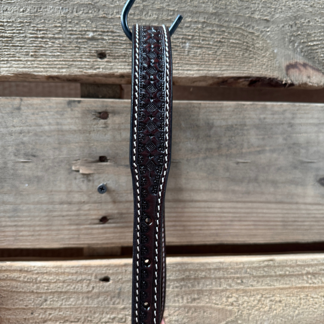 White Honeycomb Tooled Lariat &amp; Leather Combo Halter