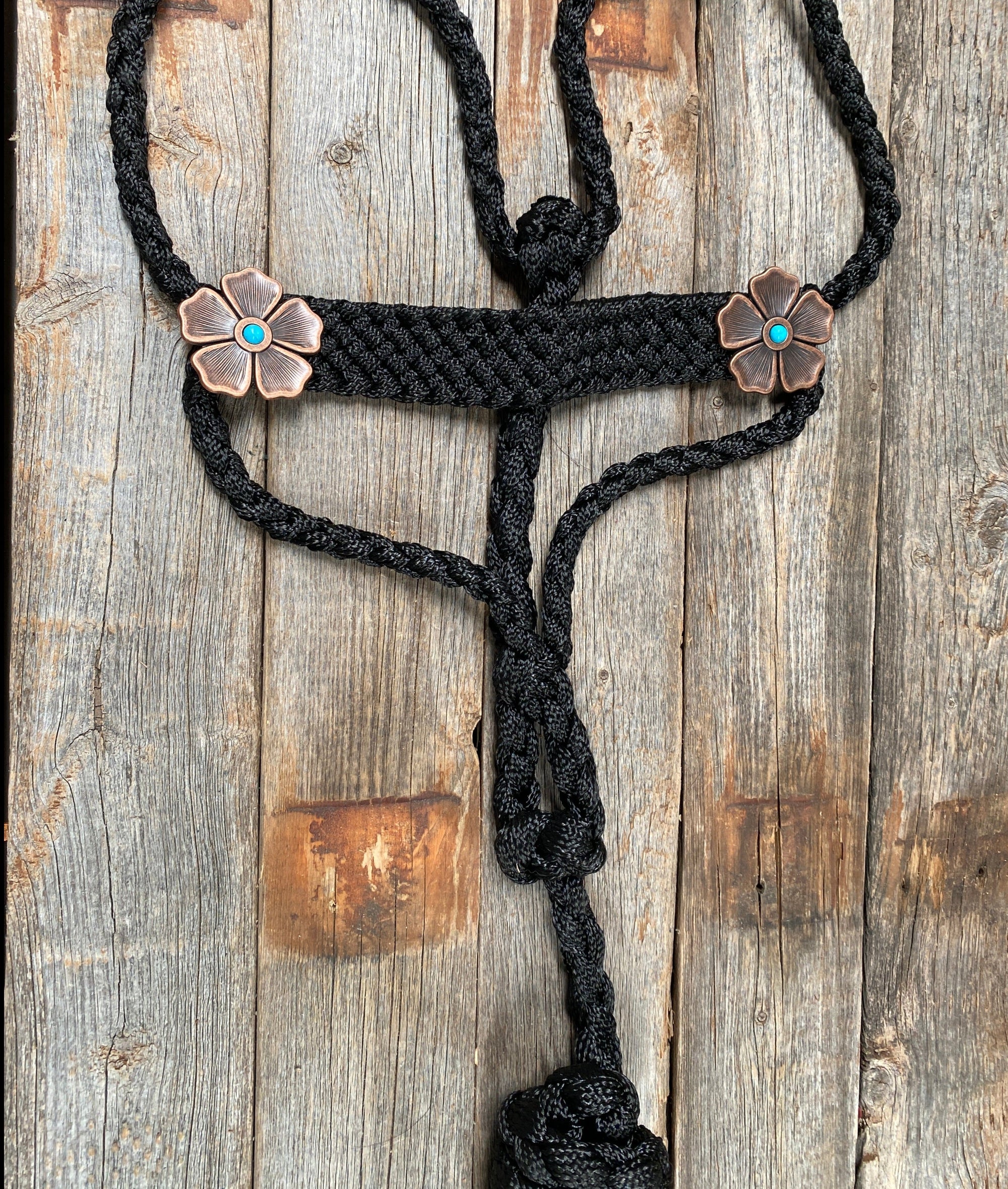 Black Mule Tape Halter - Turquoise Flower 