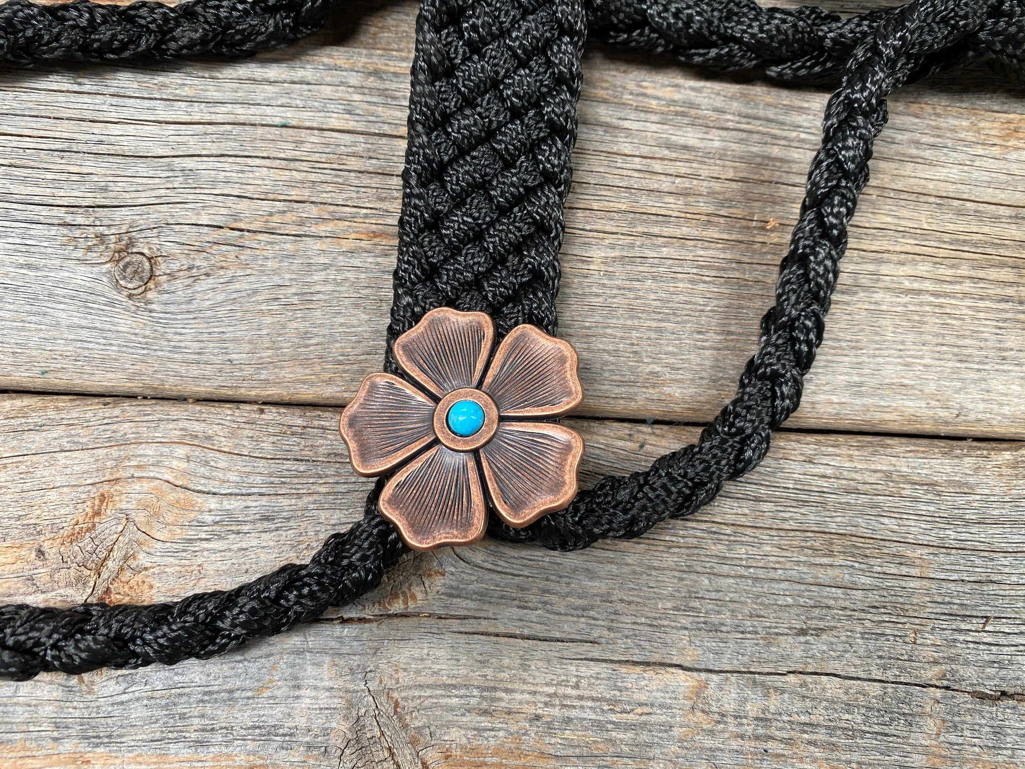 Black Mule Tape Halter - Turquoise Flower 