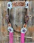 White Whipstitch Pink and White Browband/One Ear & Breastcollar Tack Set 