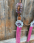 White Whipstitch Pink and White Browband/One Ear & Breastcollar Tack Set 