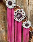 White Whipstitch Pink and White Browband/One Ear & Breastcollar Tack Set 