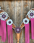 White Whipstitch Pink and White Browband/One Ear & Breastcollar Tack Set 