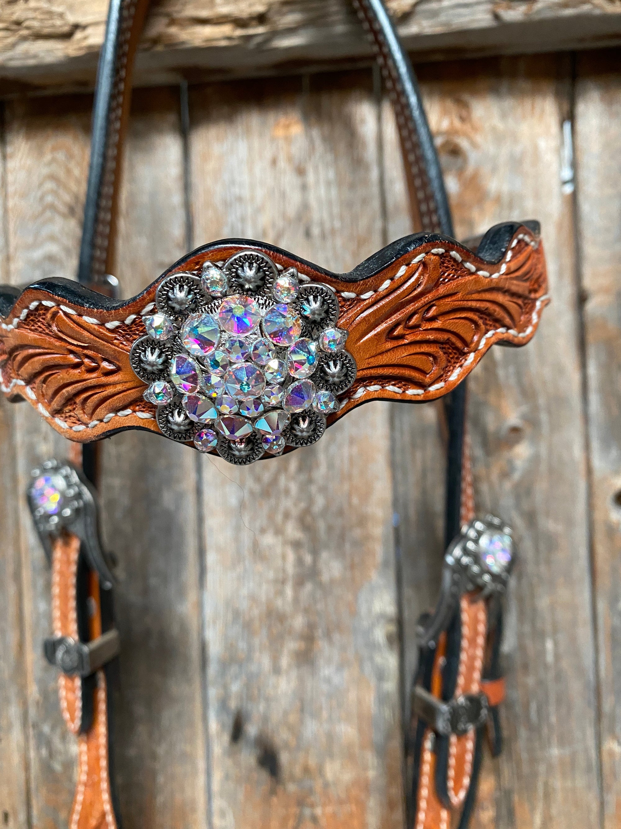 Light Oil and Antique Silver Browband &amp; Breastcollar Tack Set 