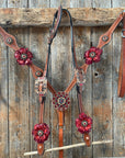 Light Oil Basketweave Champagne and Red One Ear & Breastcollar Tack Set 
