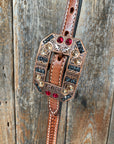 Light Oil Basketweave Champagne and Red One Ear & Breastcollar Tack Set 