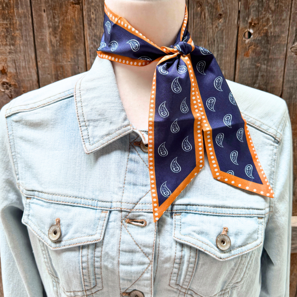 Navy and Rust Western Skinny Mini Wild Rag Scarf / Cowgirl Necktie 