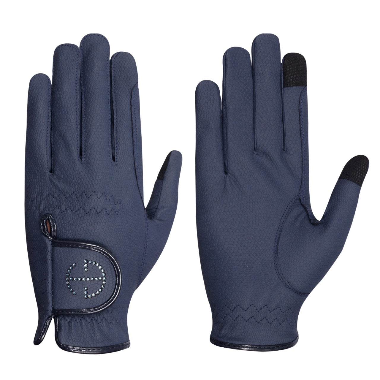 Halter Ego® Riding Gloves - Navy &amp; Montana Light Sapphire Crystal Logo